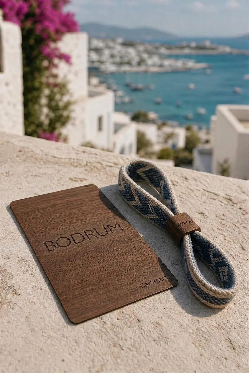 Bodrum imza koleksiyonu — özel tasarım ahşap otel anahtar kartı, KeySmart